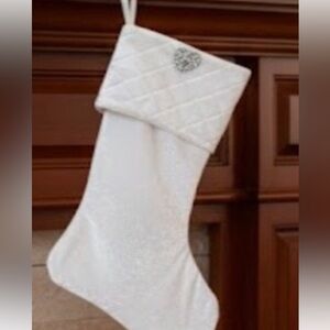 Christmas Stocking white velvet & satin w/crystal brooch